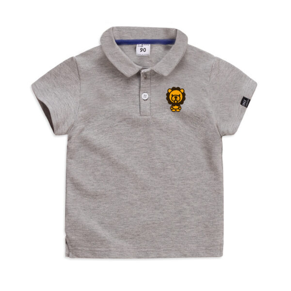 Summer Elastic Cotton Solid Color Short Sleeve  Men''s And Women''s Cartoon Polo T-shirt - Image 3
