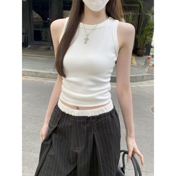 Waist Pleated I-shaped Base Ride Sleeveless Outer Wear Hot Girl Style Vest - Image 3
