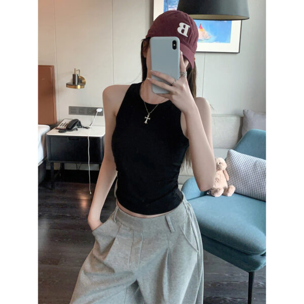 Waist Pleated I-shaped Base Ride Sleeveless Outer Wear Hot Girl Style Vest - Image 2