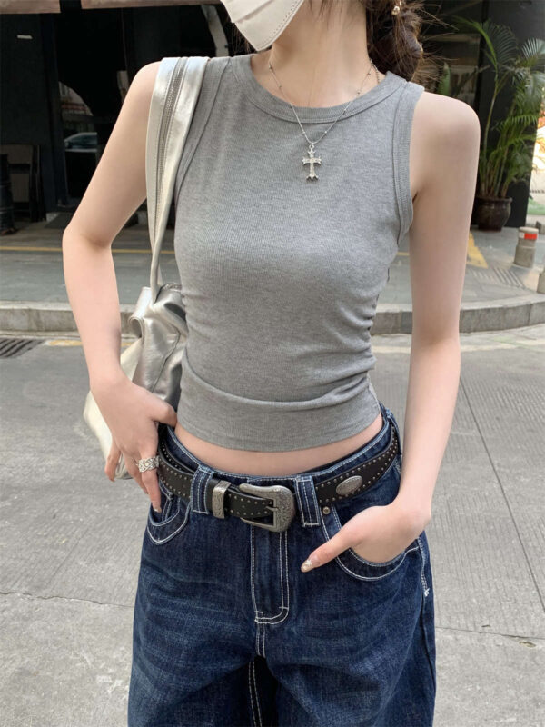 Waist Pleated I-shaped Base Ride Sleeveless Outer Wear Hot Girl Style Vest - Image 7