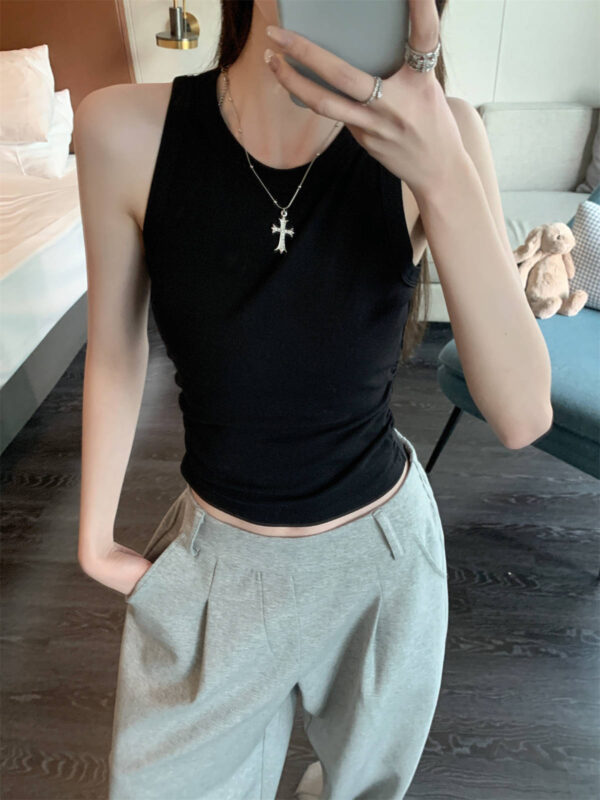 Waist Pleated I-shaped Base Ride Sleeveless Outer Wear Hot Girl Style Vest - Image 4