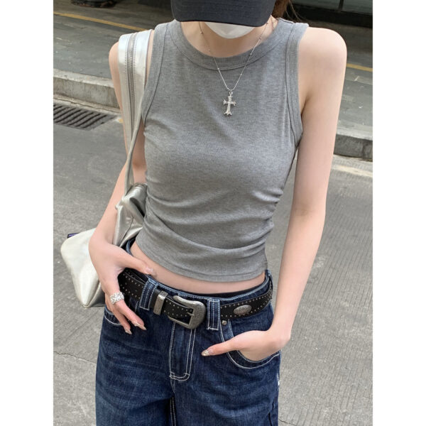 Waist Pleated I-shaped Base Ride Sleeveless Outer Wear Hot Girl Style Vest - Image 6
