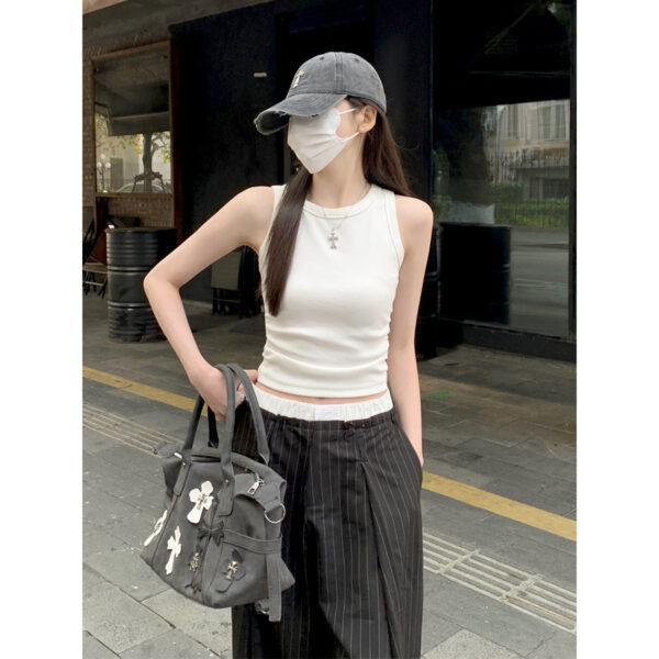 Waist Pleated I-shaped Base Ride Sleeveless Outer Wear Hot Girl Style Vest - Image 5