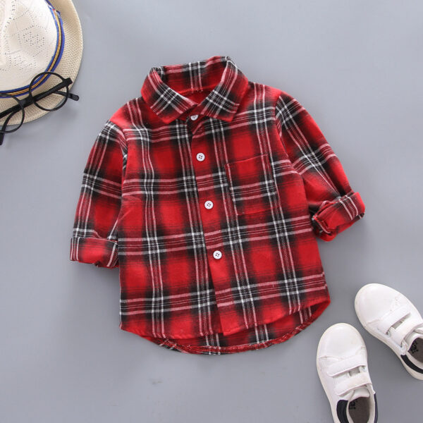 Boys And Girls Plaid Shirts Korean Style Loose Lapel Long Sleeves - Image 3
