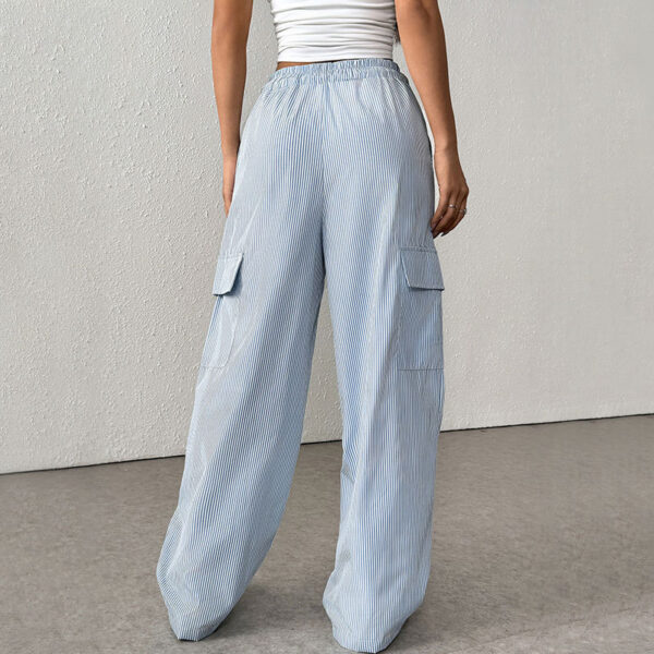 Women's Casual Elastic Striped Pocket Trousers - Image 5