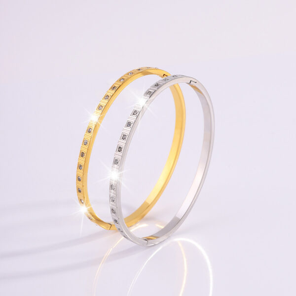 European And American Non-fading Square Diamond Stainless Steel Bracelet - Image 5