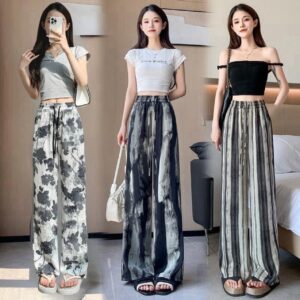 Tie-dyed Ink Painting Elastic High Waist Loose Casual Pants