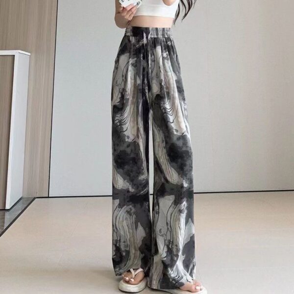 Tie-dyed Ink Painting Elastic High Waist Loose Casual Pants - Image 5