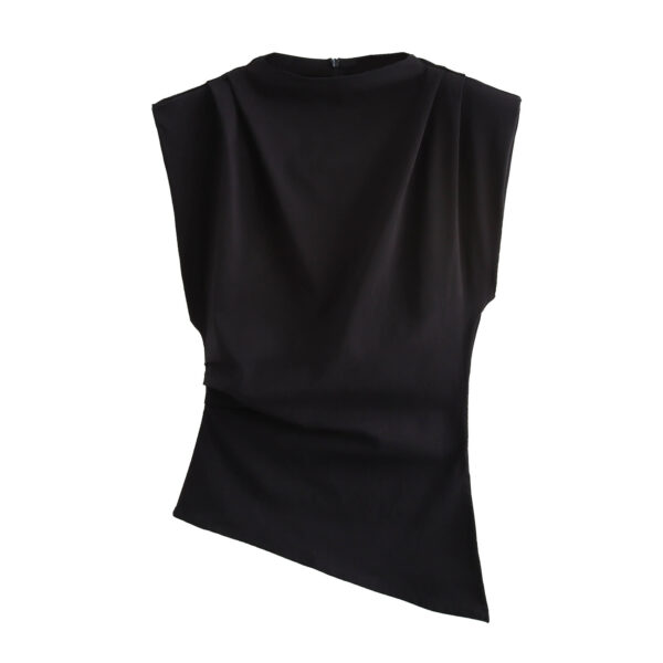 Beveled Pleated Decorative Padded Shoulder Top - Image 3