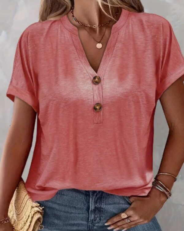 Women's Solid Color Button Short Sleeved Shirt - Image 2