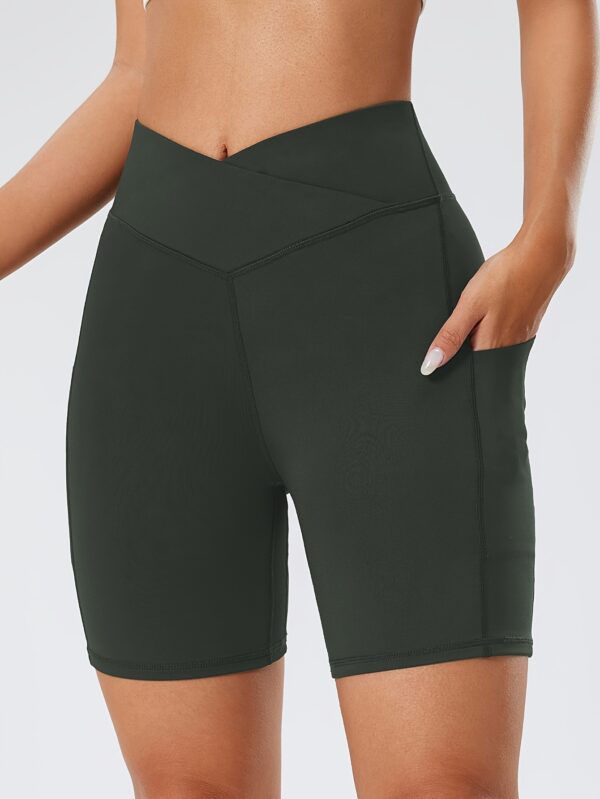 Waist Yoga Shorts With Pocket Cross Waist Yoga Workout - Image 4