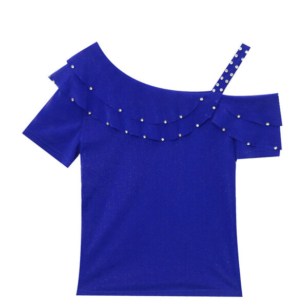 Ruffled Short Sleeves Off-the-shoulder Filamentation Top - Image 7