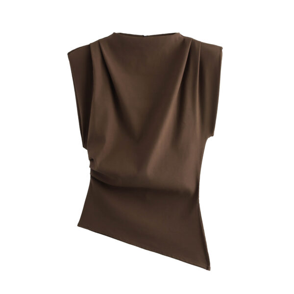 Beveled Pleated Decorative Padded Shoulder Top - Image 5