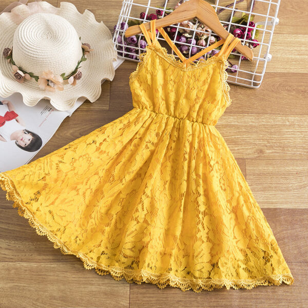 Children's Embroidered Skirt Lace Dress With Suspenders And Beautiful Back - Image 3