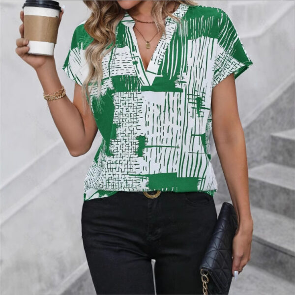 Short Sleeve V-neck Printed Shirt - Image 3