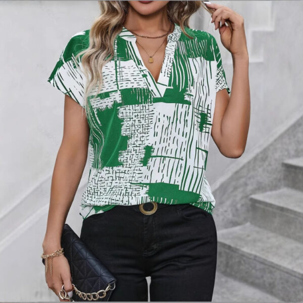 Short Sleeve V-neck Printed Shirt - Image 5