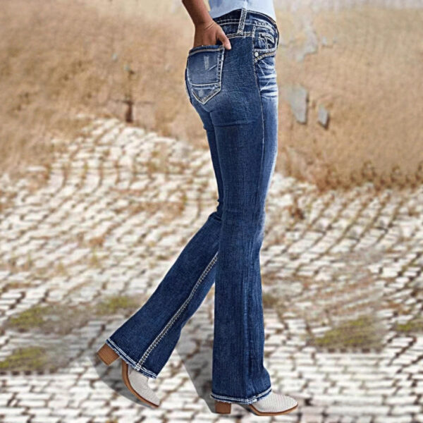 Ladies Mid Waist Stretch Washed Jeans Simple Slim Fit - Image 6