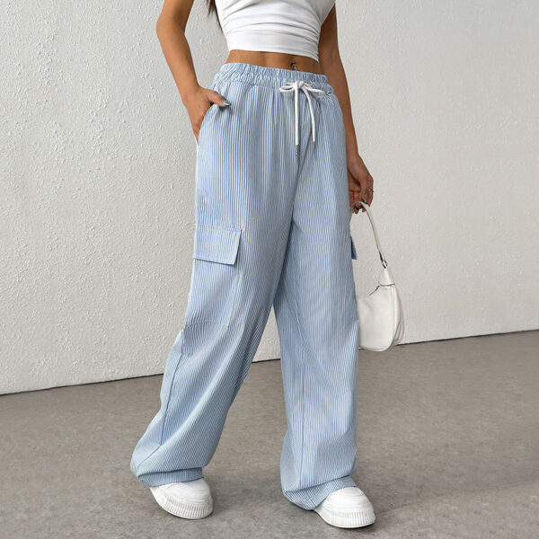 Women's Casual Elastic Striped Pocket Trousers - Image 6