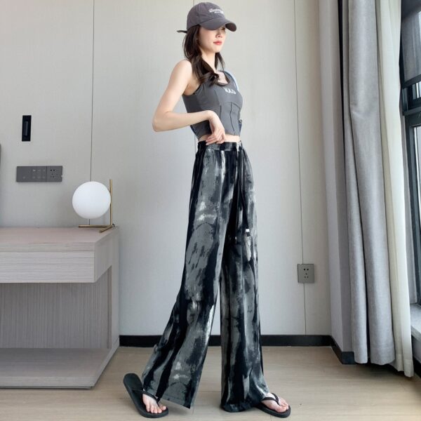 Tie-dyed Ink Painting Elastic High Waist Loose Casual Pants - Image 9