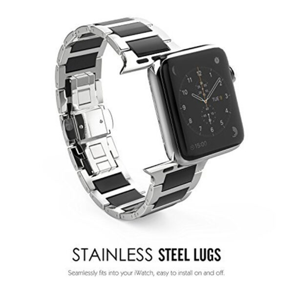 Universal Stainless Steel And Black Ceramics Apple Stainless Steel Strap - Image 4
