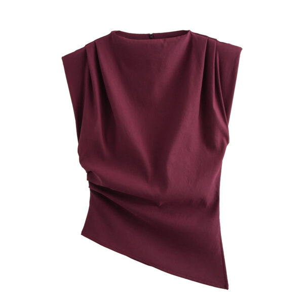 Beveled Pleated Decorative Padded Shoulder Top - Image 2