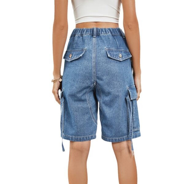 Washed Personalized Denim Cargo Pants Shorts - Image 5