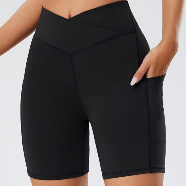 Waist Yoga Shorts With Pocket Cross Waist Yoga Workout - Image 7