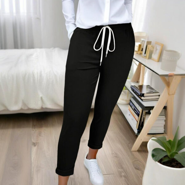 Women's Solid Color Casual Pants - Stretchy Waist With Drawstring Comfortable Lounge Pants - Image 2