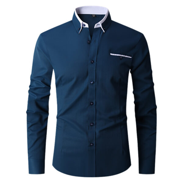 Faux Pocket Decorative Men's Long-sleeved Shirt European Size - Image 5