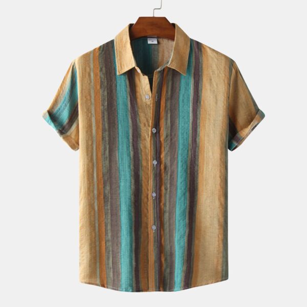 New Men's Contrast Color Striped Short-sleeved Shirt - Image 4