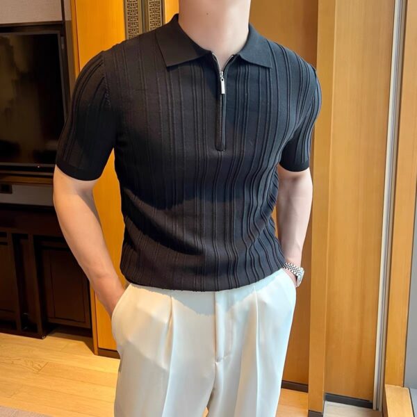 Casual Zipper Short Sleeve Men's Retro Elegant Jacquard Lapel - Image 6