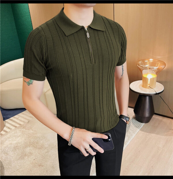 Casual Zipper Short Sleeve Men's Retro Elegant Jacquard Lapel - Image 9