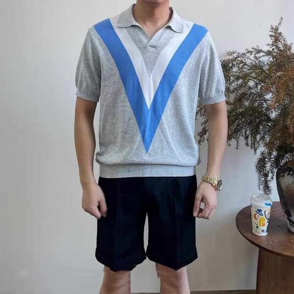 V-neck Short-sleeved Sweater Men's Striped - Image 5