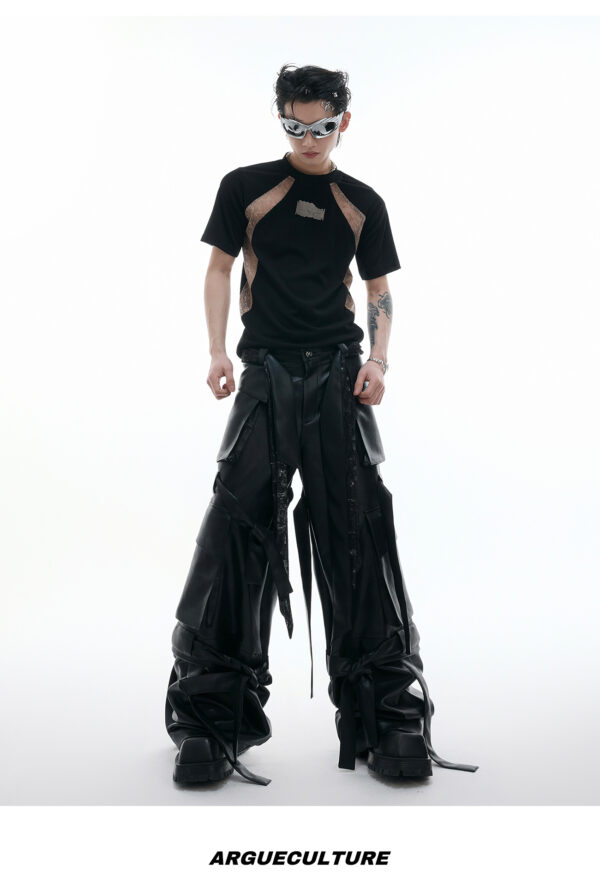 Niche Deconstruction Contrast Color Retro Short-sleeved Slim-fit Pit Texture Bottoming Shirt - Image 3