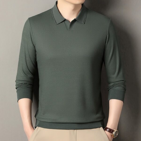 New Men's Vertical Stripes Solid Color T-shirt Bottoming Shirt - Image 9