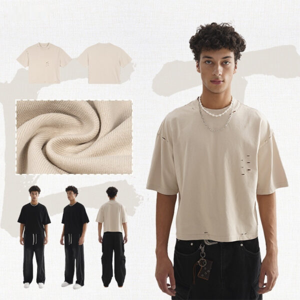 Men's Retro Worn Pure Color Cotton Short Sleeve - Image 6