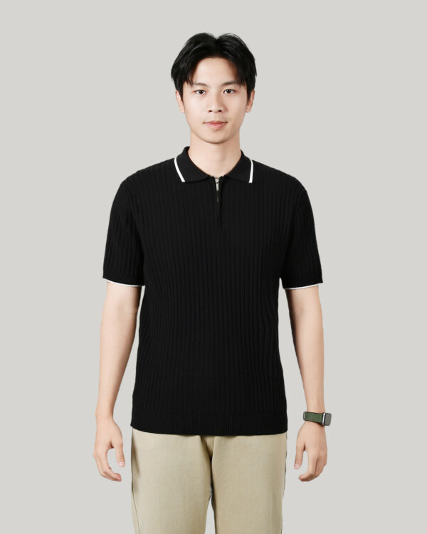 Men's Half-zip Ice Silk Knitted Lapel Vertical Striped Top - Image 4