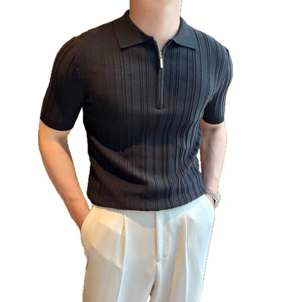 Casual Zipper Short Sleeve Men's Retro Elegant Jacquard Lapel - Image 5