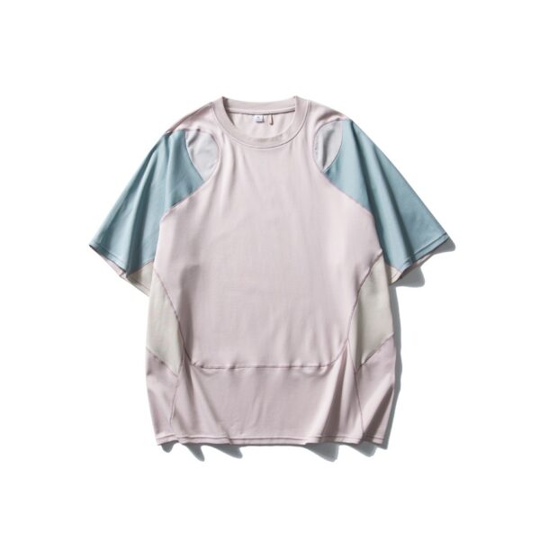Men's Patchwork Contrast Color Sports T-shirt Loose Short Sleeve - Image 3