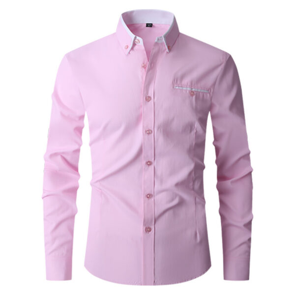 Faux Pocket Decorative Men's Long-sleeved Shirt European Size - Image 2