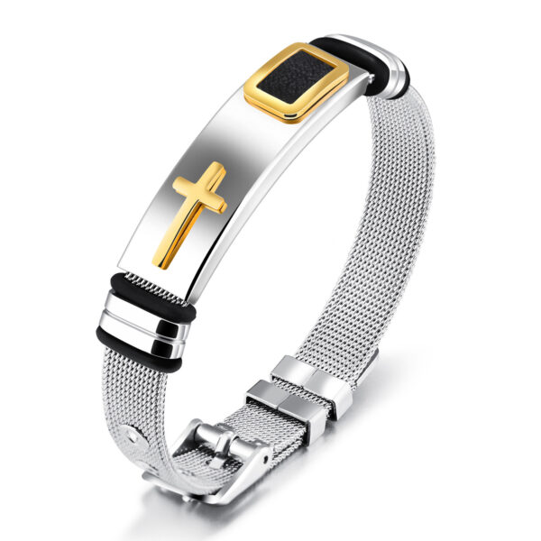 Steel mesh bracelet bracelet Bracelet gold cross titanium steel men's personality bracelet - Image 4