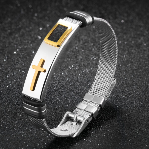 Steel mesh bracelet bracelet Bracelet gold cross titanium steel men's personality bracelet - Image 6
