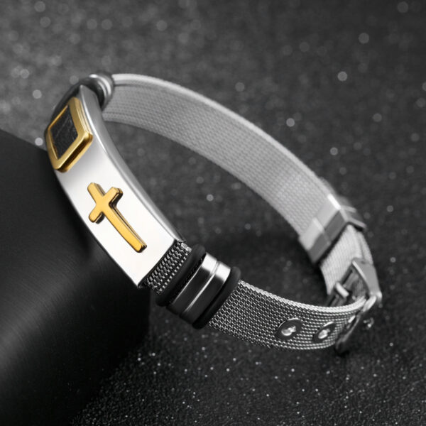 Steel mesh bracelet bracelet Bracelet gold cross titanium steel men's personality bracelet - Image 2