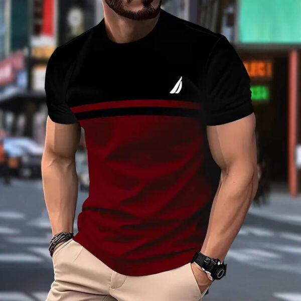 New Fashion Casual High Quality Contrast Color Men's Short Sleeve T-shirt - Image 8