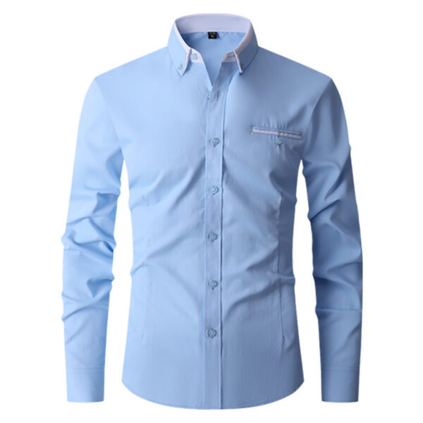 Faux Pocket Decorative Men's Long-sleeved Shirt European Size - Image 3