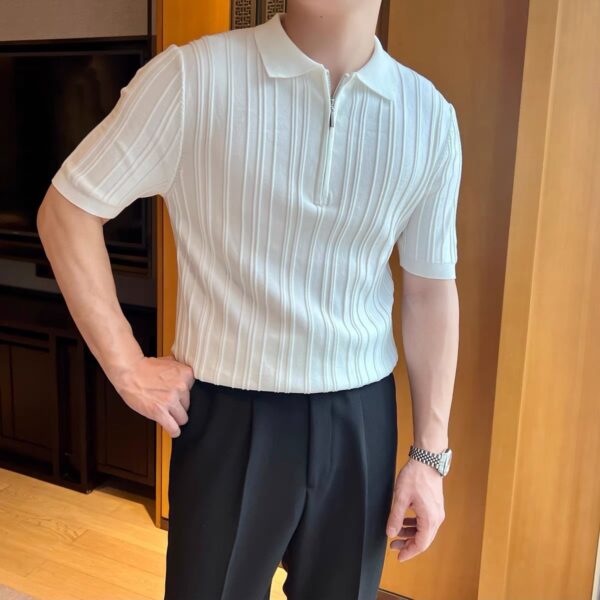 Casual Zipper Short Sleeve Men's Retro Elegant Jacquard Lapel - Image 3