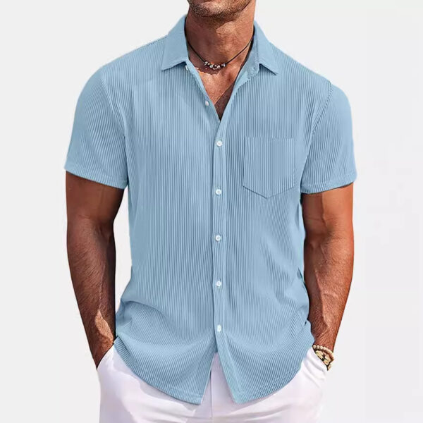 Solid Color Loose Vertical Striped Men's Short-sleeved Shirt - Image 7