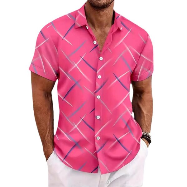 Summer New Men's Striped Feather Casual Beach Short Sleeve Button Shirt - Image 5