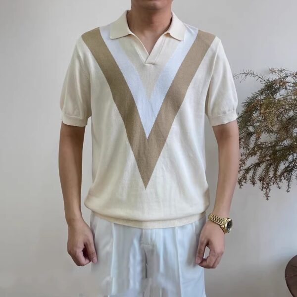 V-neck Short-sleeved Sweater Men's Striped - Image 4