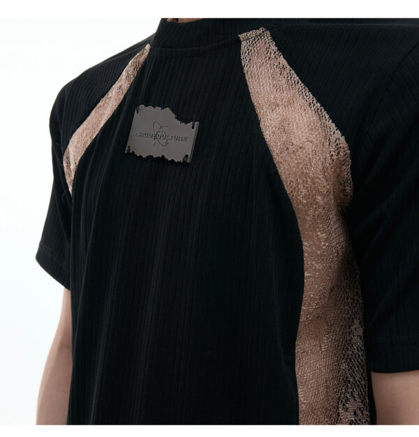 Niche Deconstruction Contrast Color Retro Short-sleeved Slim-fit Pit Texture Bottoming Shirt - Image 4